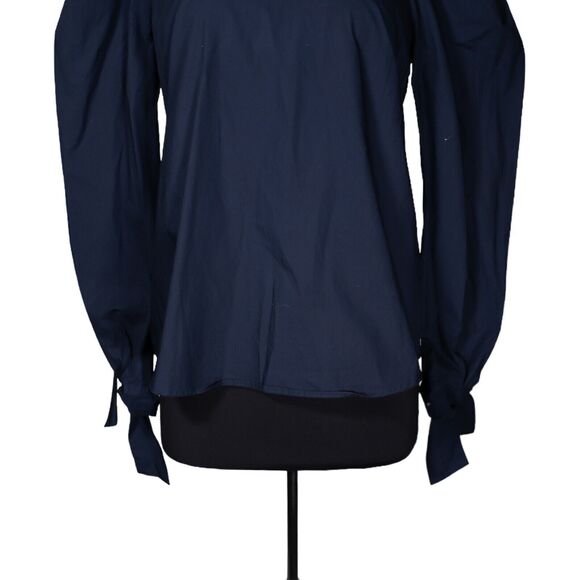 Free People Women's Shirt Blue Button Puff Sleeve Boho Peasant Blouse Top Size M - Picture 6 of 10